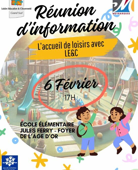 Réunion d’information pour les parents sur le centre de loisirs le 6 février à 17h